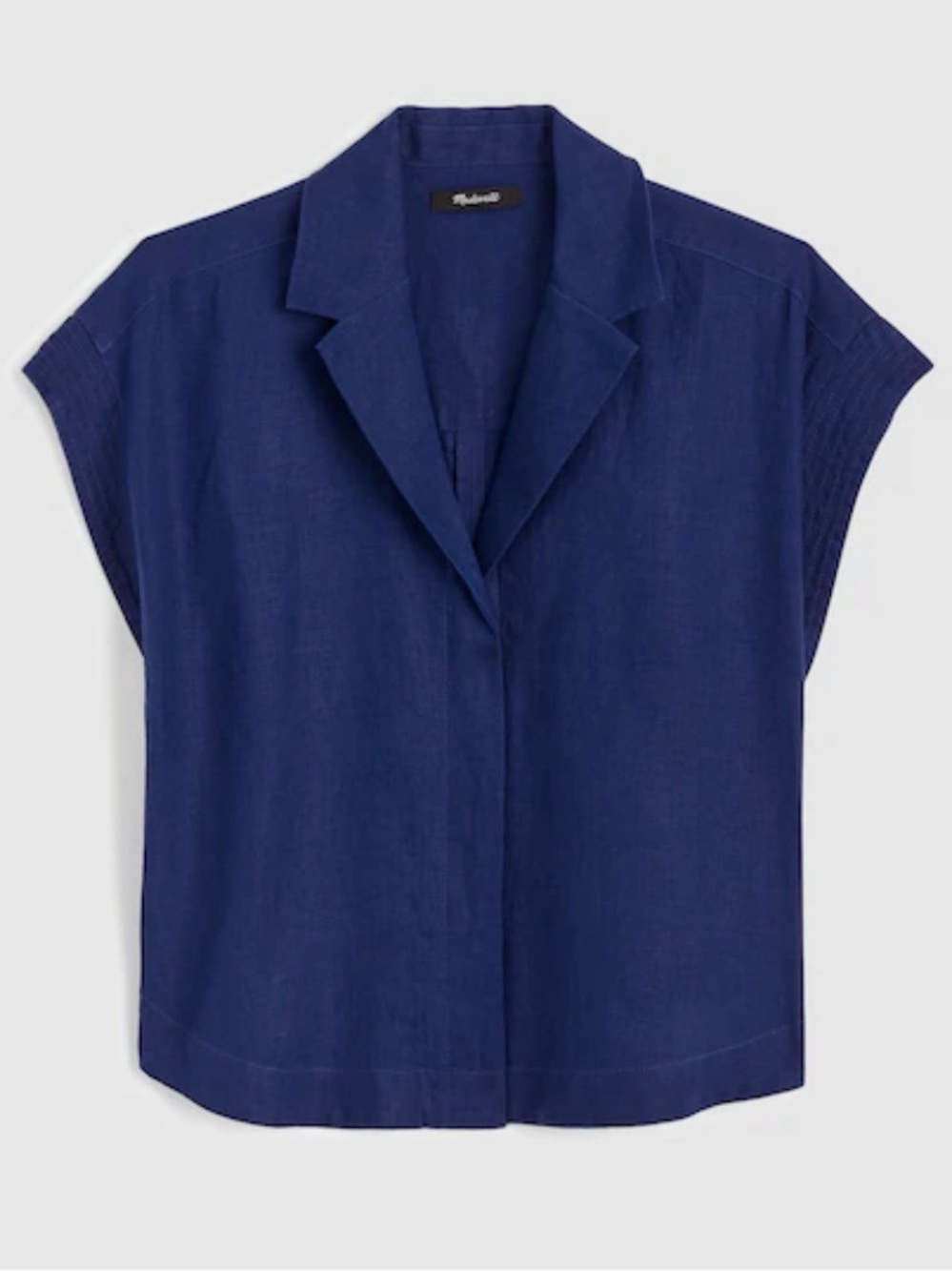 Collared Cap-Sleeve Blouse - Navy